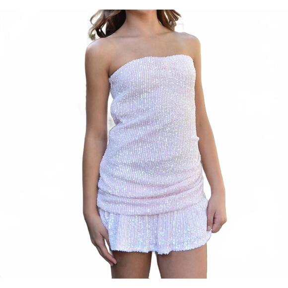 NEW KATIE J NYC estelle sequin dress in baby pink